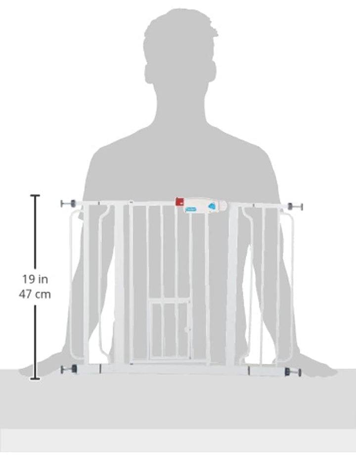 Carlson Extra Wide Walk Through Pet Gate with Small Pet Door, Includes 4-Inch Extension Kit, Pressure Mount Kit and Wall Mount Kit,White