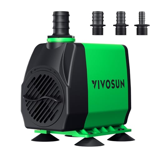800GPH Submersible Pump(3000L/H, 24W), Ultra Quiet Water Fountain Pump with 10ft. High Lift with 6.5ft. Power Cord, 3 Nozzles for Fish Tank, Pond, Aquarium, Statuary, Hydroponics Green