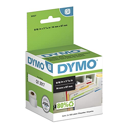 Authentic LW 1-Up File Folder Labels, Labels for LabelWriter Label Printers, White, 9/16 x 3-7/16, 2 Rolls of 130 (260 Total)