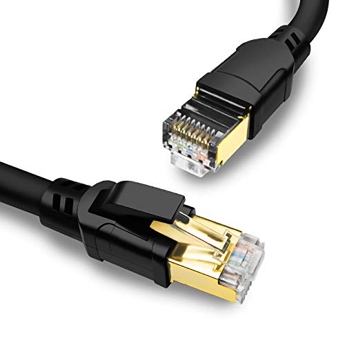 CAT8 Ethernet Cable 6FT, High Speed 40Gbps 2000MHz SFTP Internet Network LAN Wire Cables with Gold Plated RJ45 Connector for Router, Modem, PC, Switches, Hub, Laptop, Gaming(6ft/1.83m) Black