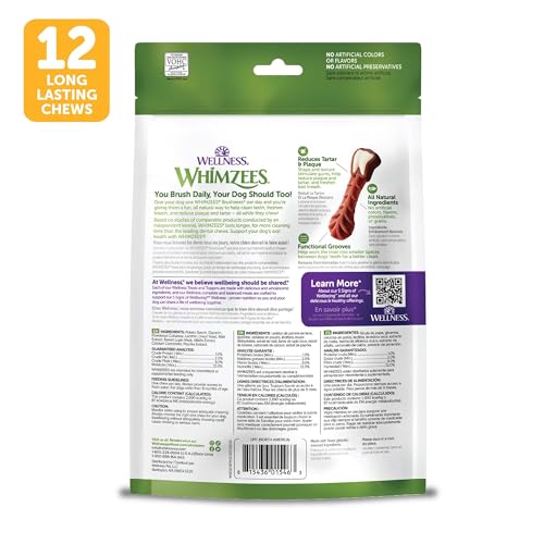Wellness WHIMZEES Brushzees Dog Dental Treats, Natural Chews, Medium Size Stick, (12 Count)