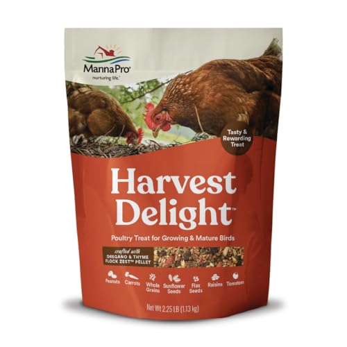 Harvest Delight, Whole Ingredient Chicken Treat, Harvest Mix of Grains, Raisins, Tomatoes, Carrots, Sunflower Seeds, Mixed Flock Poultry Treat, 2.25 lbs