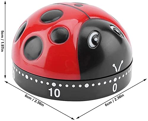 Ladybug Cooking Timer, Mechanical Clockwork 60-Minute Timer, Kitchen Alarm Clock, Baking Cooking Clock, No Battery Required, Red