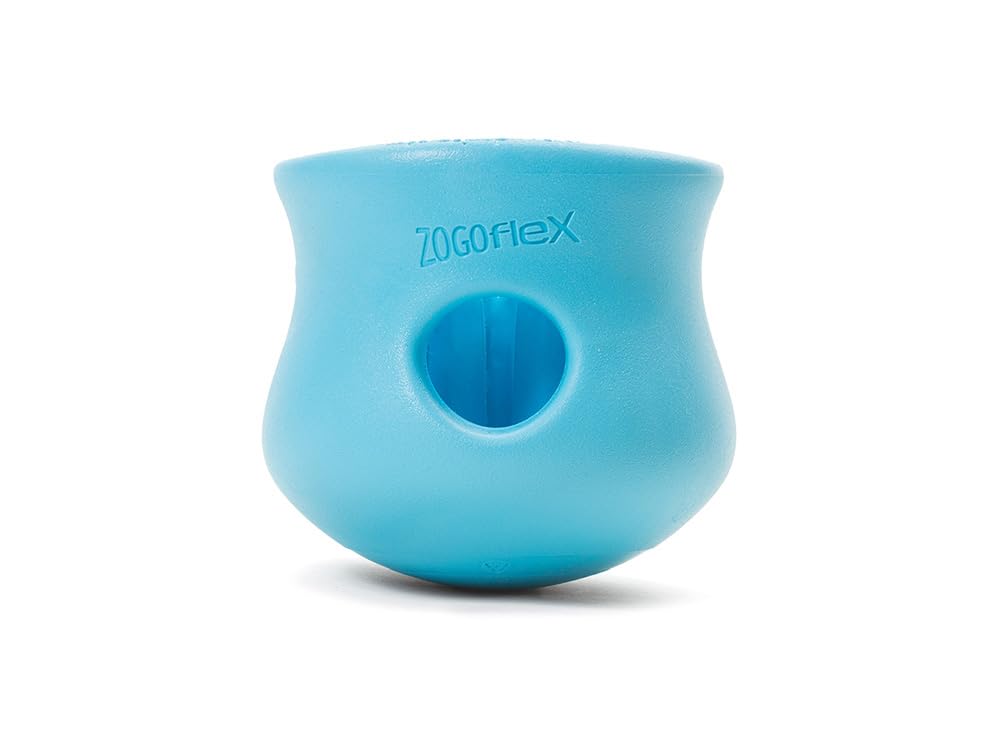 Zogoflex Toppl Interactive Treat Dispensing Dog Puzzle Play Toy, 100% Guaranteed Tough, It Floats!, Made in USA, Small, Aqua