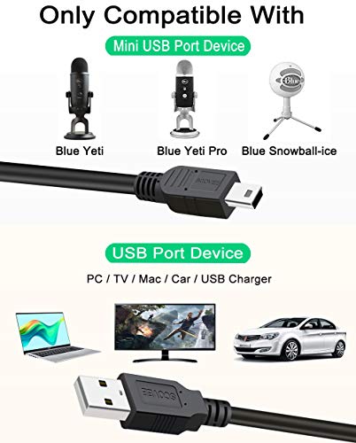 Replacement USB Cable Power Cord for Blue Yeti Recording Microphones MIC,Blue Yeti Pro USB Microphone,USB Microphone,Blue Snowball iCE USB Mic Black Out,Mini USB Cable,Mini-B Charging Mic Wire
