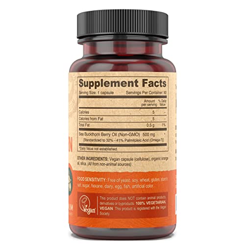 Vegan Sea Buckthorn Oil Capsules 2-Pack, Omega-7 Fatty Acids, Non-GMO, 90 Count Ea