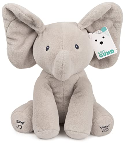 Ba Animated Flappy the Elephant Plush, Singing Stuffed Animal Baby Toy for Ages 0 and Up, Gray, 12