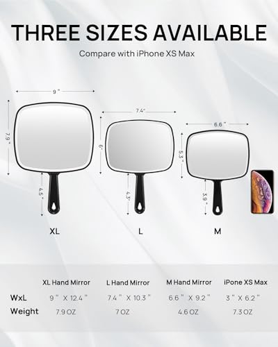Hand Mirror, Black Handheld Mirror with Handle, 6.6 W x 9.2 L, Pack of 3