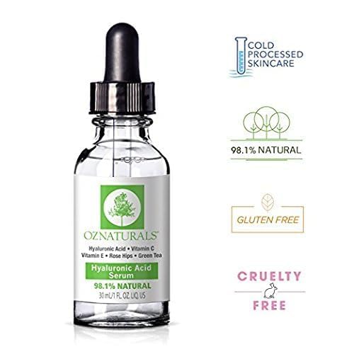 OZNATURALS Hyaluronic Acid Serum for Face - Plumping Serum, Hydrating Facial Skin Product, Natural Ingredients, Plump Fine Lines, Anti-Aging Face Serum, Organic Aloe + Rosehips Intense Moisture