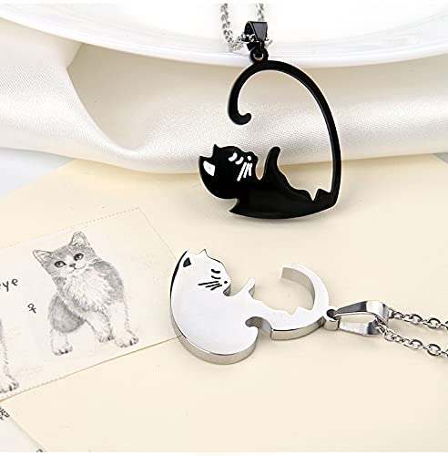 Cat Matching Necklaces Heart Pendant Necklace for Women Men Relationship Friendship Necklaces for 2 Cat Necklace for Couples Best Friends BFF Christmas Birthday Gift