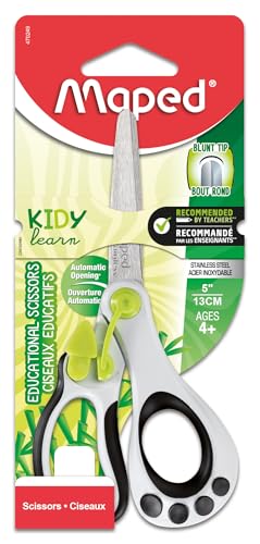 Helix USA Koopy Spring-Assisted Educational Scissors, Kids, 5 Inch, Blunt Tip, Right Handed Use (470249US),Black/White