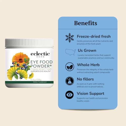 Eclectic Herb - Eye Food Powder | Vision Support, Superfood Vitamin and Mineral Supplement | Supports Eye Health | Bilberry + Gingko | Freeze Dried, Organic, Vegan, Non-GMO (4.9 oz | 138 g)