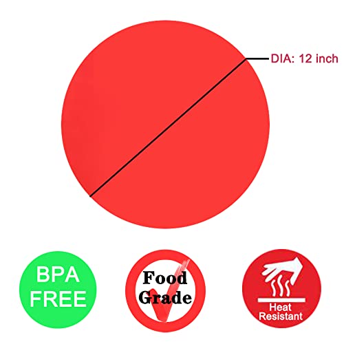 Silicone Microwave Mat 12 Inch, Non Stick Turntable Safe Baking Mat for Kitchen, Multi-Purpose Heat Resistant Oven Mat 2 Pack (Red)