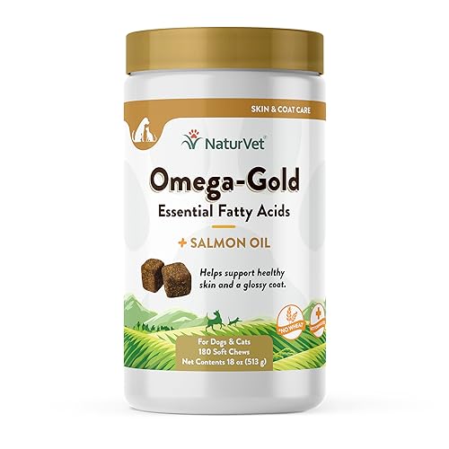 – Omega-Gold Plus Salmon Oil | Supports Healthy Skin & Glossy Coat | Enhanced with DHA, EPA, Omega-3 & Omega-6 | for Dogs & Cats | 180 Soft Chews