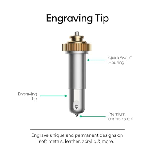 Engraving Tip + QuickSwap Housing, Premium Carbide Steel Engraving Tip, Inscribes Lasting Design on Glass, Metal & More, Compatible with Maker Cutting Machine, Silver