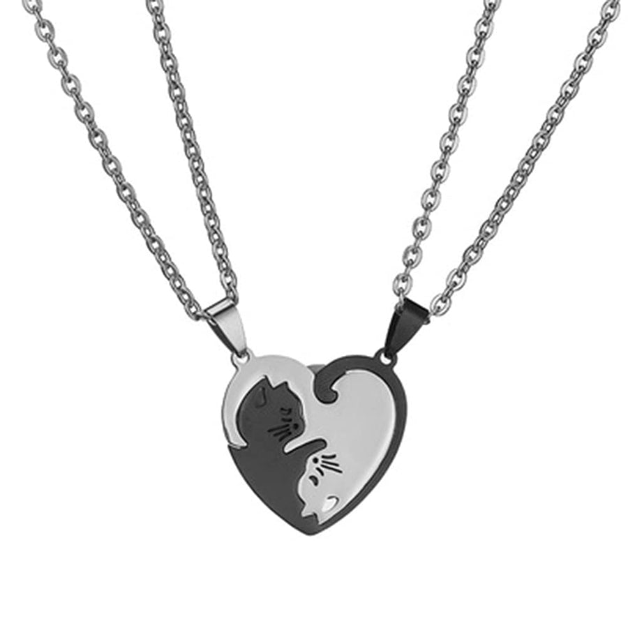 Cat Friendship Necklace for 2 Ladies Matching Heart Necklaces for Couples Necklace for Him and Her set Birthday Christmas Day Gifts