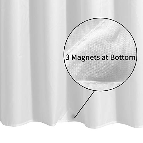 Waterproof Fabric Shower Curtain Liner with 3 Magnets - Soft Hotel Quality Cloth Shower Liner, Light-Weight & Machine Washable - Standard Size 72x72, White