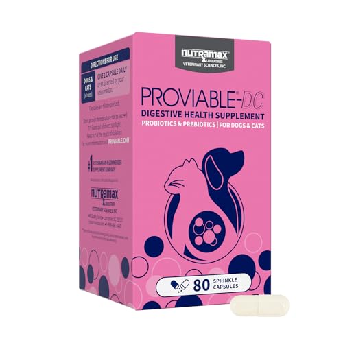 Nutramax Probiotics for Dogs and Cats, Daily Digestive Health Supplement with Multiple Strains of Bacteria, Cat and Dog Probiotics Plus Prebiotics, 80 Capsules