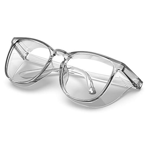 Safety Glasses, Fashionable Eye Protection Glasses With Clear Scratch Resistant Lenses, Great Safety Goggles For Women & Men(Transparent Gray&Clear Lens)
