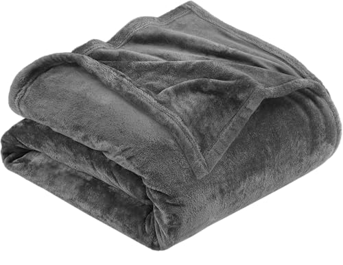 Fleece Blanket Queen Size Grey 300GSM Luxury Anti-Static Fuzzy Soft Microfiber Bed Blanket (90x90 Inch)