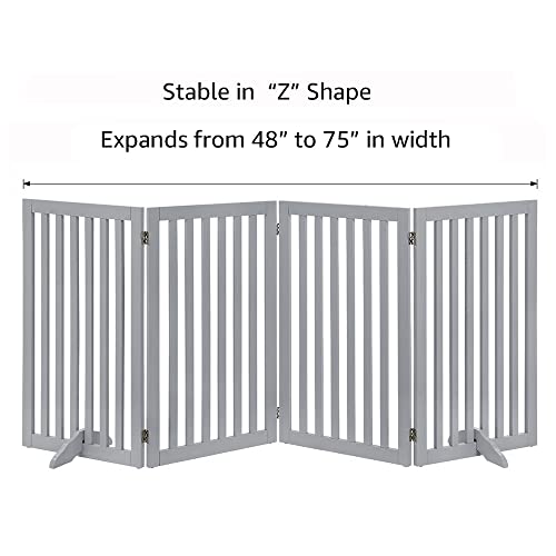 36”H Free Standing Pet Gate for Dog Cat, Tall Wooden Dog Gates for Doorway, Stairs, Foldable Pet Fence for The House, Expandable Dog Barrier, Indoor Use, Grey