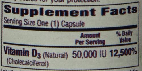 D3-50 50,000 IU, 100 Capsules Ð All-Natural Supplement Ð Supports Bone, Heart Neuromuscular, & Immune Health Ð No Dairy, Fish, Gluten, Peanut, Shellfish, & Soy