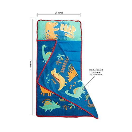 Funhouse Dinosaurs Kids Nap Mat Set – Includes Pillow and Fleece Blanket – Great for Boys Napping during Daycare or Preschool - Fits Toddlers, Blue