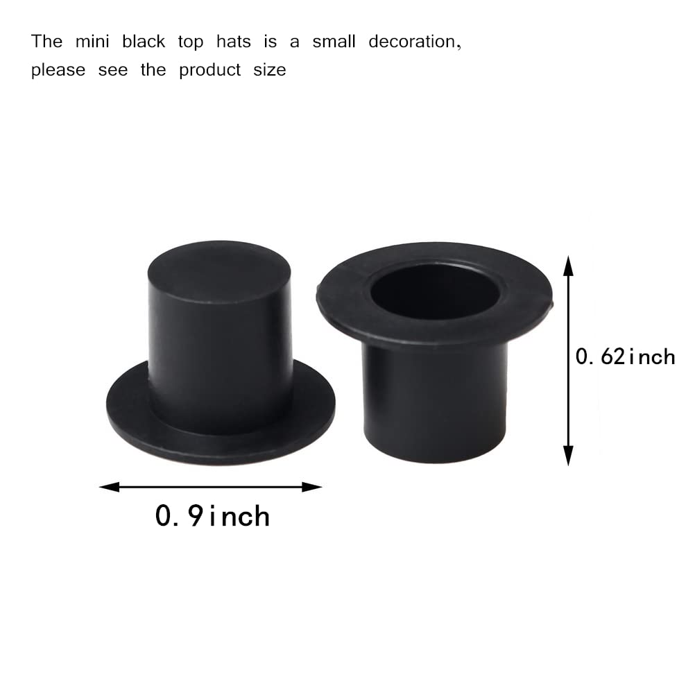 Mini Black Top Hats, 50Pcs Plastic Miniature Top Hats for Art and Crafts DIY Christmas Decorations