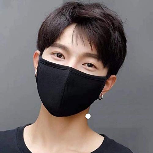 5 Pack Unisex Face Covering, Facial Covering with Adjustable Nose Wire,Black Dust Cotton, Washable and Reusable Cloth for Men and Women