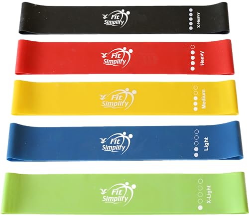 Resistance Loop Exercise Bands with Instruction Guide and Carry Bag, Set of 5