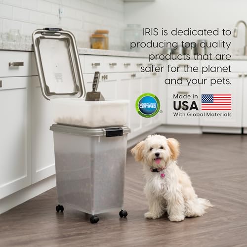 USA Dog Food Storage Container, 30 lbs & 11 lbs Combo, Cat Food Storage Container, Dog Treat Container, Airtight, Stackable, 2-Cup Scoop, Wheels, Easy Mobility, Silver