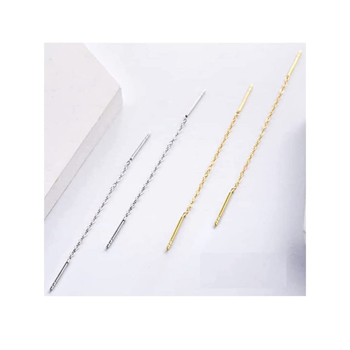 2pcs Real Gold Plated Sterling Silver Hypoallergenic Threader Earrings Pull Through Threaded Long Chain Drop Tassel 2 inch Minimalist Ear Thread Women Jewelry SSE82-2