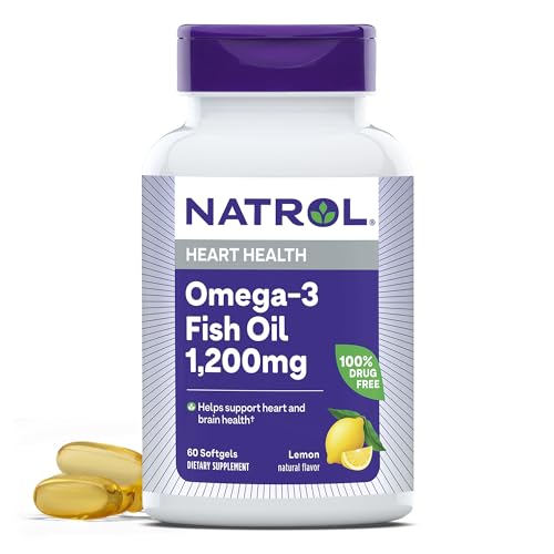 , Omega-3 Fish Oil Softgels, Heart Health Dietary Supplement, 1200 mg, 60 Count