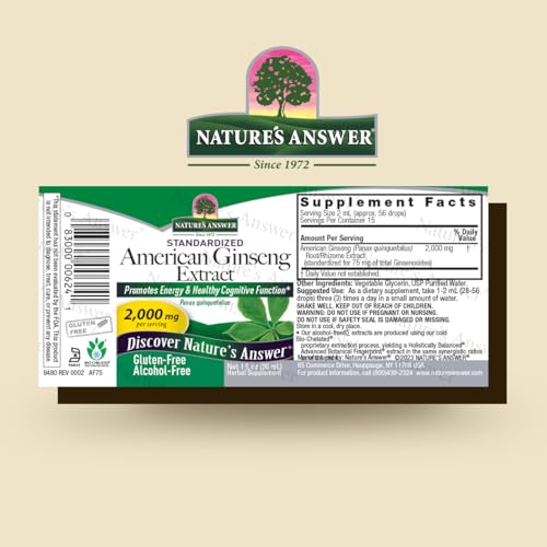 Nature's Answer Ginseng American Root Alcohol-Free, 1-Fluid Ounce | Promotes Vitality | Immune Support Booster | Improves Cognitive Function | Natural Energy Increase