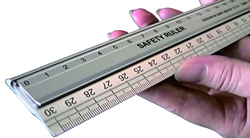 Ruler, New Design 30 cm (12 Inch) Metal Craft Safety Ruler,Light Weight with Folding Safety Guard.Use with Rotary Cutter,Stanley or Xacto. for Paper,Leather,Fabric,Quilting,Scrap Booking,Art,Office.