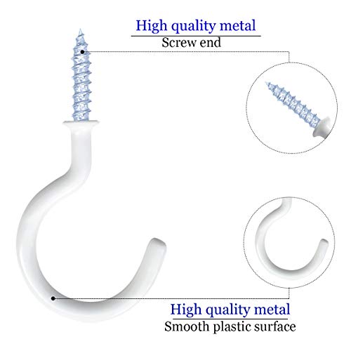 12 Pack Vinyl Coated Ceiling Hooks,Screw-in Mug Hooks,Multi-Function Wall Hooks Kitchen Hooks Cup Hooks for Indoors Outdoors (White, 2 Inch)