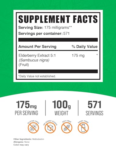 .com Elderberry Extract Powder - Elderberry Supplements, from Black Elderberry - for Immune Support, Gluten Free - 175mg per Serving, 100g (3.5 oz) (Pack of 1)
