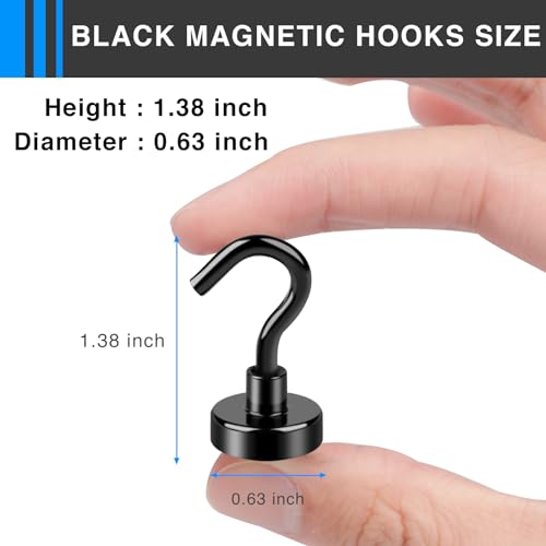 Black Magnetic Hooks, 28Lbs Strong Magnetic Hooks Heavy Duty with Epoxy Coating for Refrigerator, Magnetic Cruise Hooks for Hanging, Classroom, Office, and Kitchen - Pack of 12