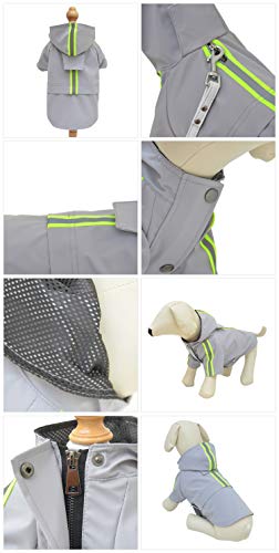 Fashion Hooded Pet Dog Raincoat, Lightweight Dog Rain Jacket Zipper Closure Rain Poncho with Reflective Strip for French Bulldog Pugs Gray B-M