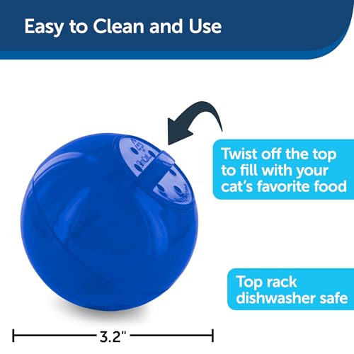 Slimcat Slow Feeder Ball for Cats - Interactive Puzzle Game for Your Cat - Fill with Food and Treats - Great for Indoor Play for Kittens and Adult Cats, Portion Control and Fast Eaters (Blue)