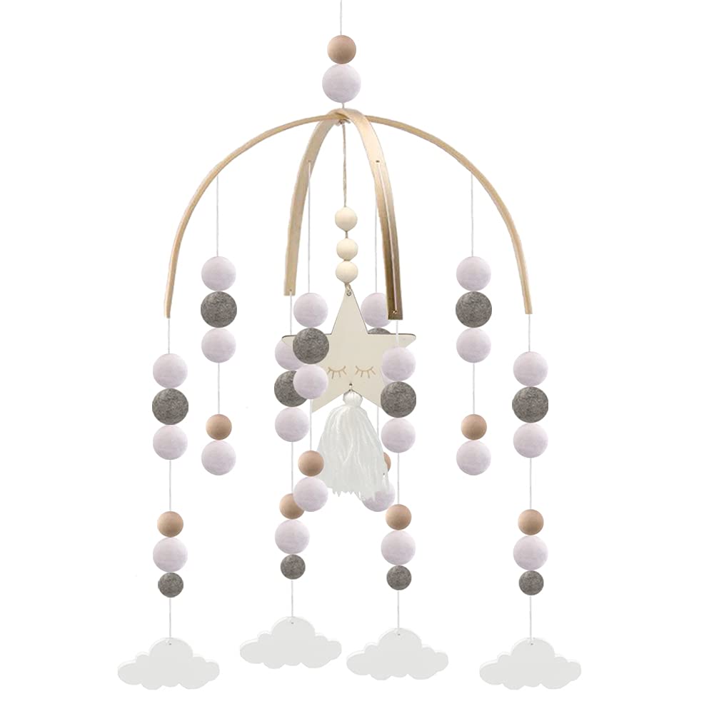 Cloud Crib Mobile,Mobiles for Crib,Handmade Nursery Mobiles,Wall Hanging Decor Baby Crib Mobile for Ceiling Mobile Fiber Wall Art(Gray-Clouds)