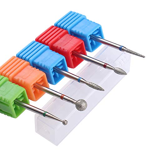 Diamond Cuticle Nail Drill Bits,5pcs Russian Manicure Drill Bits(Ball/Flame/Needle),3/32 Shank Cuticle Remover Bit Kit