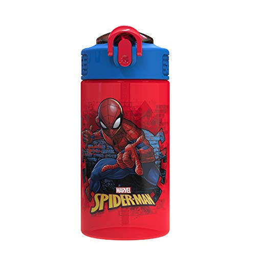 Marvel SpiderMan Kids Spout Cover and Built-in Carrying Loop Made of Plastic, Leak-Proof Water Bottle Design (BPA-Free), Red, 16oz