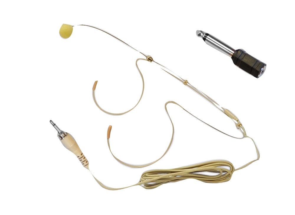Pyle Double Over-Ear fessional Hands-Free Omnidirectional Wired Audio Boom Condenser Microphone Headset w/ 3.5mm / 1/4 Adapter, 1.2m Cable, and Windscreen-Pyle PMHM2, Beige