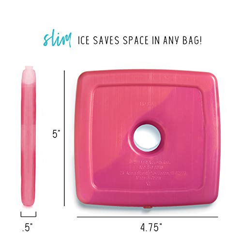 Cool Coolers by Fit & Fresh 4 Pack Slim Ice Packs, Quick Freeze Space Saving Reusable Ice Packs for Lunch Boxes or Coolers, Multi Colored