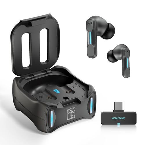 SW4 Wireless Gaming Earbuds for PC PS4 PS5 Switch Mobile - 2.4G Dongle & Bluetooth - 30ms Low Latency - Headphones with Built-in Microphone - 4 Mics- Headset