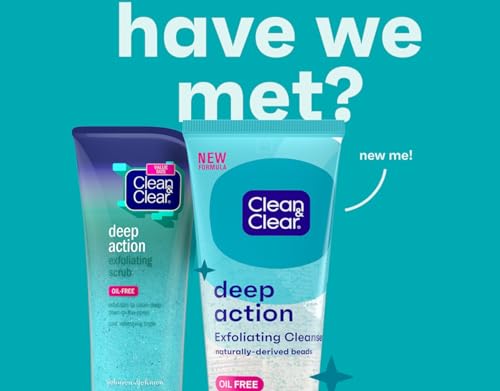 Clean & Clear Oil-Free Deep Action Exfoliating Facial Cleanser with Pro-Vitamin B5, Gentle Exfoliating Daily Face Wash Cleans Deep for Soft, Smooth, Hydrated Skin, Paraben-Free, 5 fl. oz