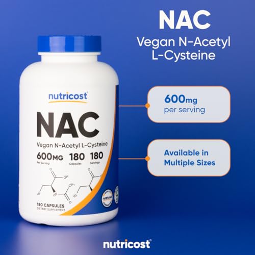 N-Acetyl L-Cysteine (NAC) 600mg, 180 Capsules - Non-GMO, Gluten Free