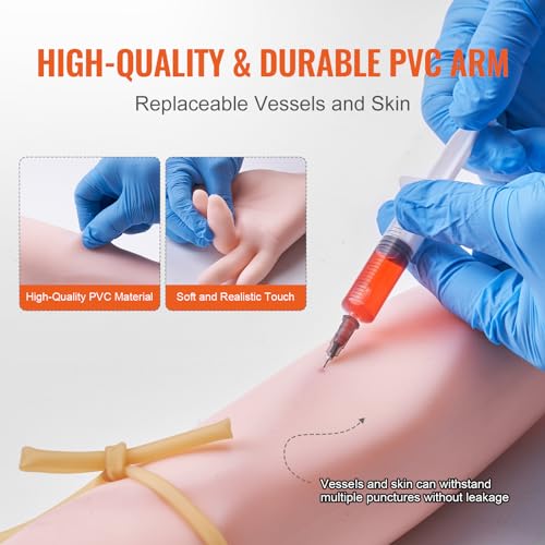 Intravenous Practice Arm Kit Made of PVC Latex Material Phlebotomy Arm with Infusion Stand Practice Arm for Phlebotomy with a Storage Handbag IV Practice Arm Kit for Venipuncture Practice