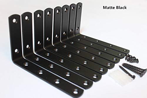 8 Pcs Steel Heavy DutyL Corner Brace Joint Angle Bracket Shelf Bracket Wall Hanging with Screws 125mmX75mm/5 InchX3 Inch Decorative Corner Brackets Joint Angle Bracket Matte Black